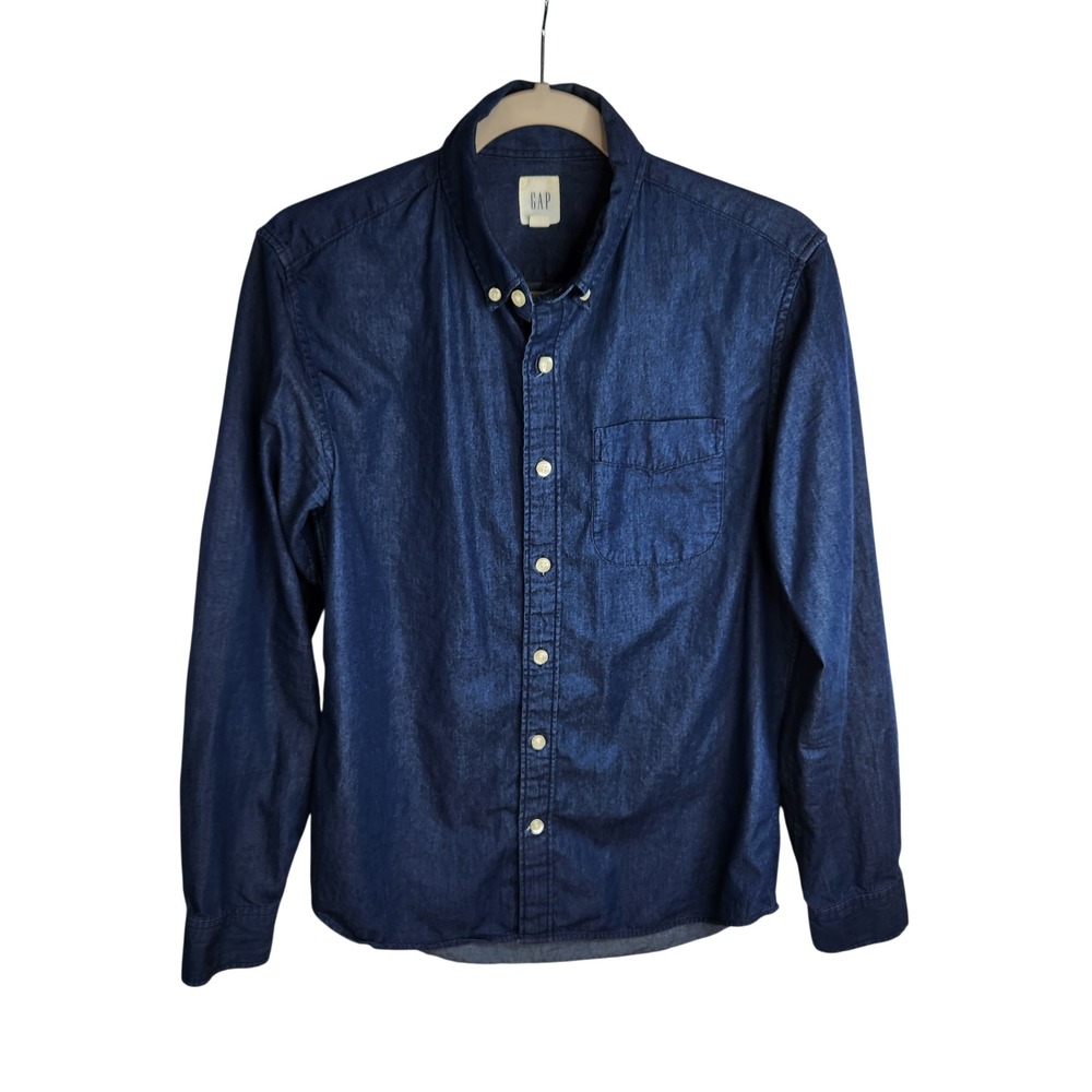 Gap Men's Indigo Twill Button Down Shirt Size Small Dark Indigo‎ Long Sleeve